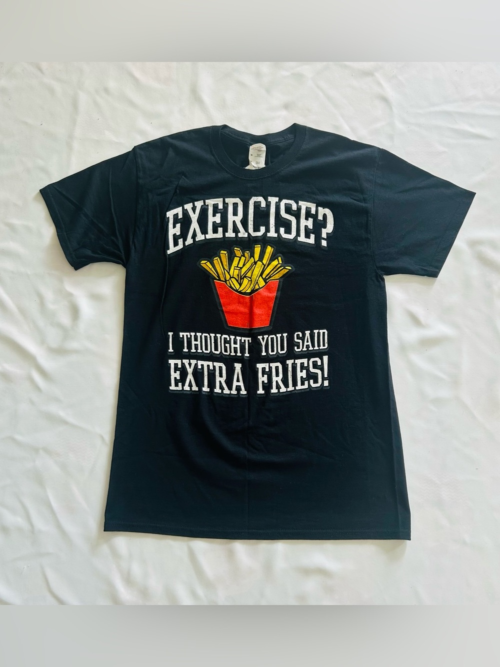 NWT Hanes Medium Black Graphic Tshirt Funny Sarcastic Gym Humor Exercise Food - Picture 2 of 5